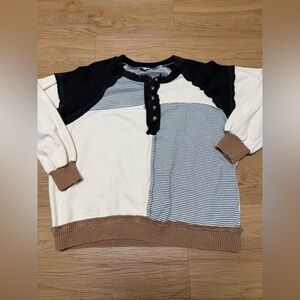 BKE Striped Henley Top with Black and White Accents